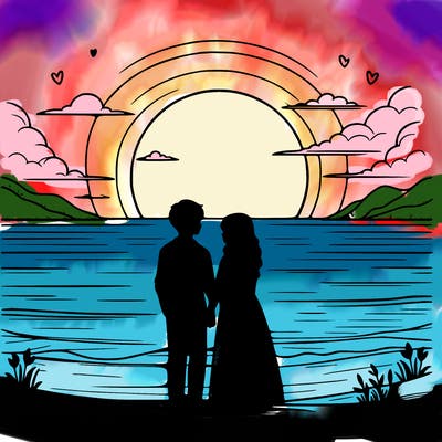 couple in front of sunset