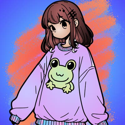 girl wearing frogging sweatshirt