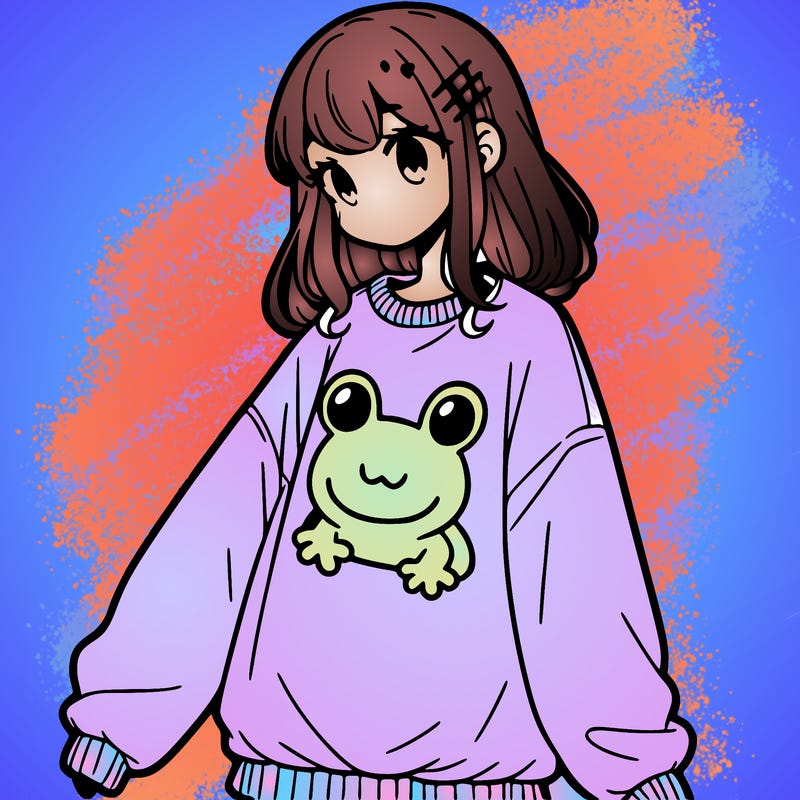 girl wearing frogging sweatshirt