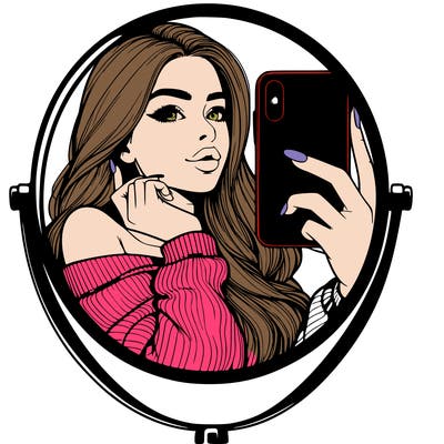 realistic girl taking mirror selfie beautiful