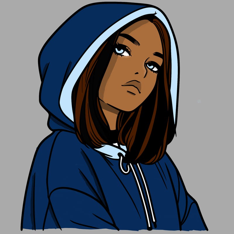 a realistic girl in a hoodie