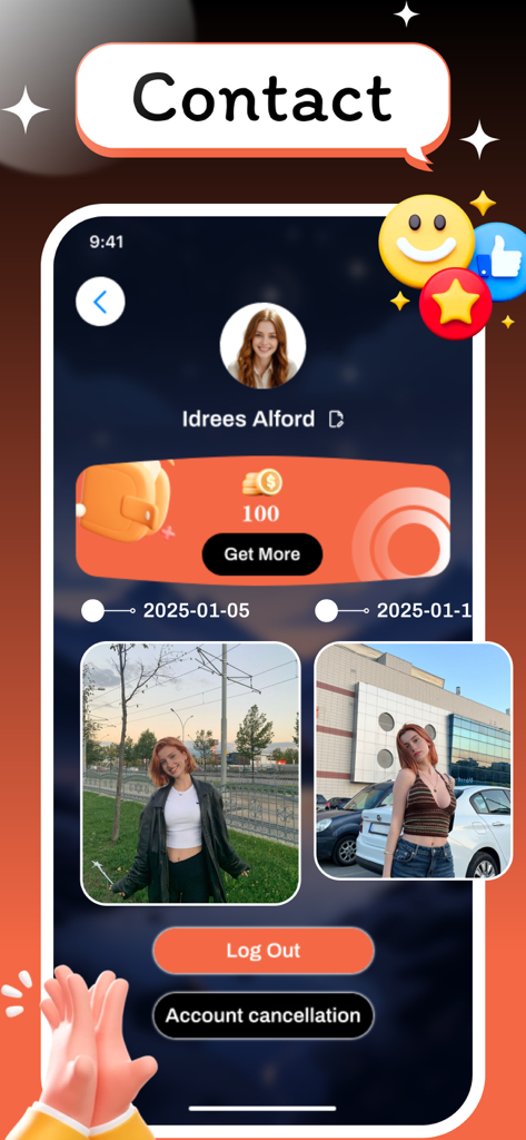 Viewr：Video Chat & Share Life - A user profile screen in the Viewr app showing a photo gallery and wallet balance