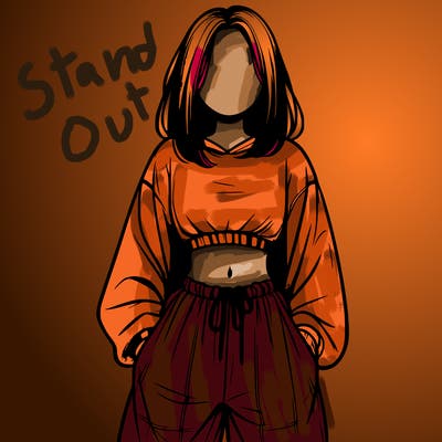 realistic girl faceless with baggy pants and a crop top