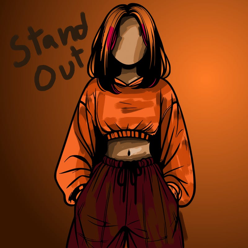 realistic girl faceless with baggy pants and a crop top