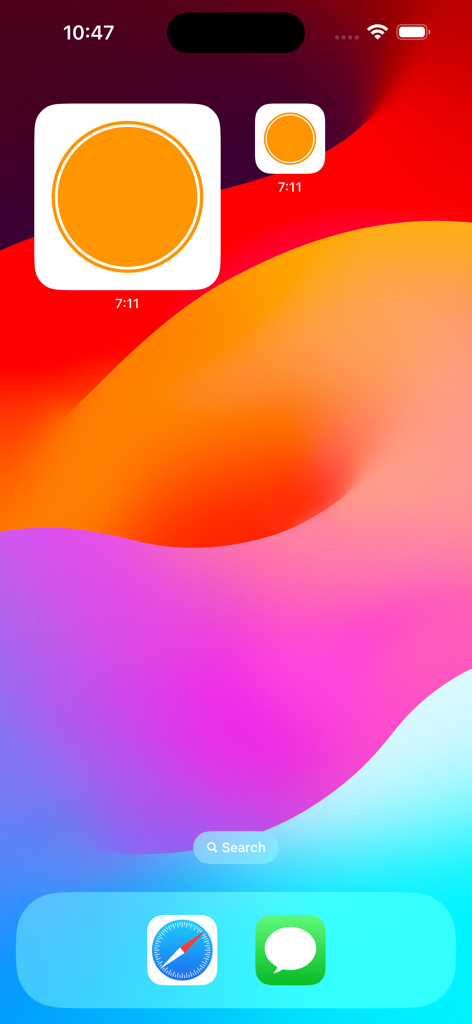 7:11 Breathing - Widgets minimalistas de iOS para la aplicación Respiración 7:11 en una pantalla de inicio de iPhone colorida