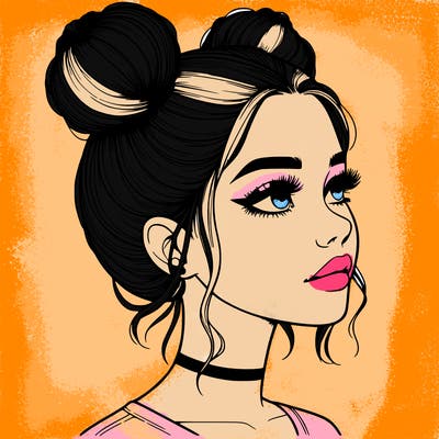 realistic girl with buns on the top of her head