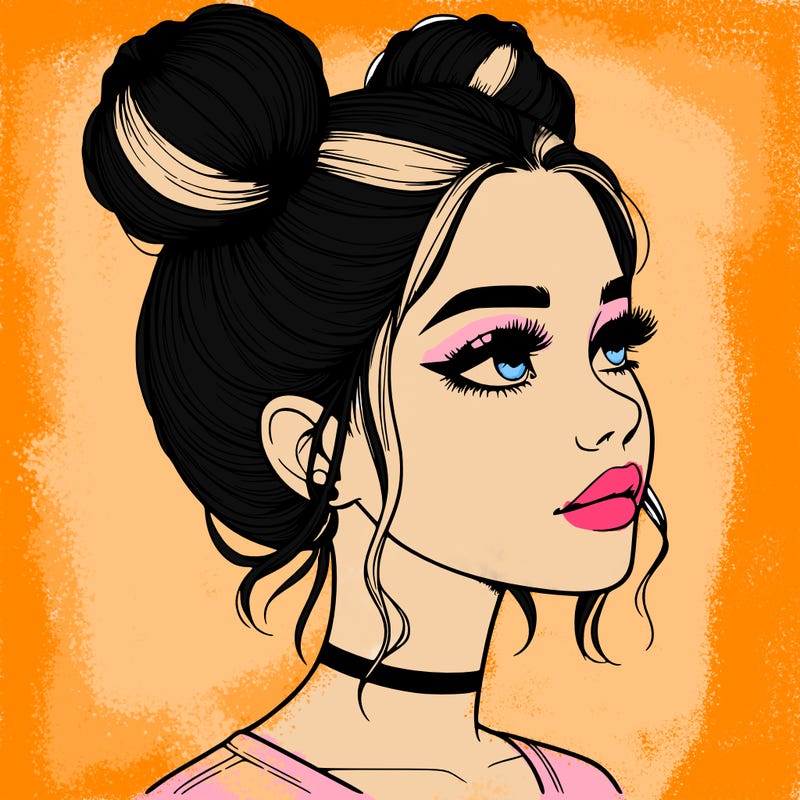 realistic girl with buns on the top of her head