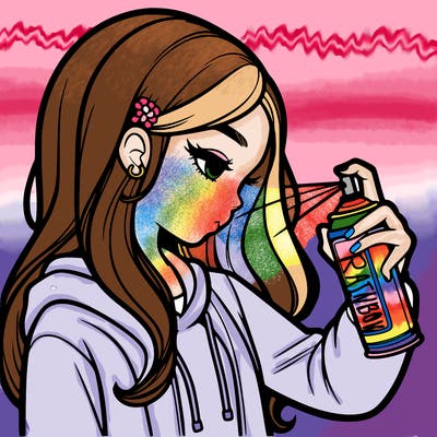 a realistic girl spray painting