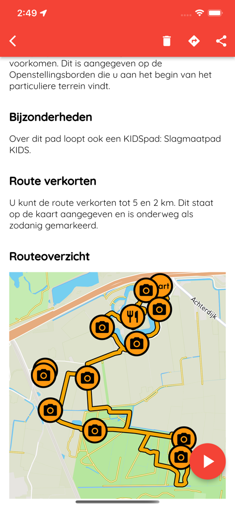 Klompenpaden - A walking route map in the Klompenpaden app showing photo spots and points of interest