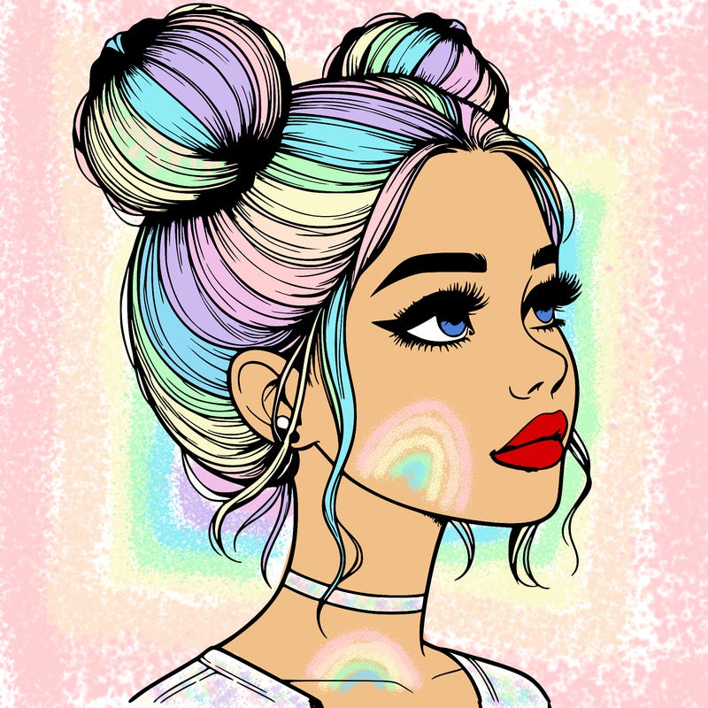 realistic girl with buns on the top of her head