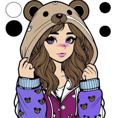 realistic girl in a animal pjs hoodie
