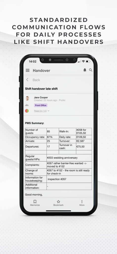 hotelkit - Digital shift handover report for hotel staff in the hotelkit app.