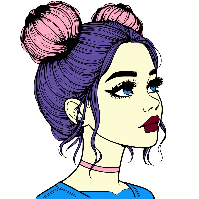 realistic girl with buns on the top of her head