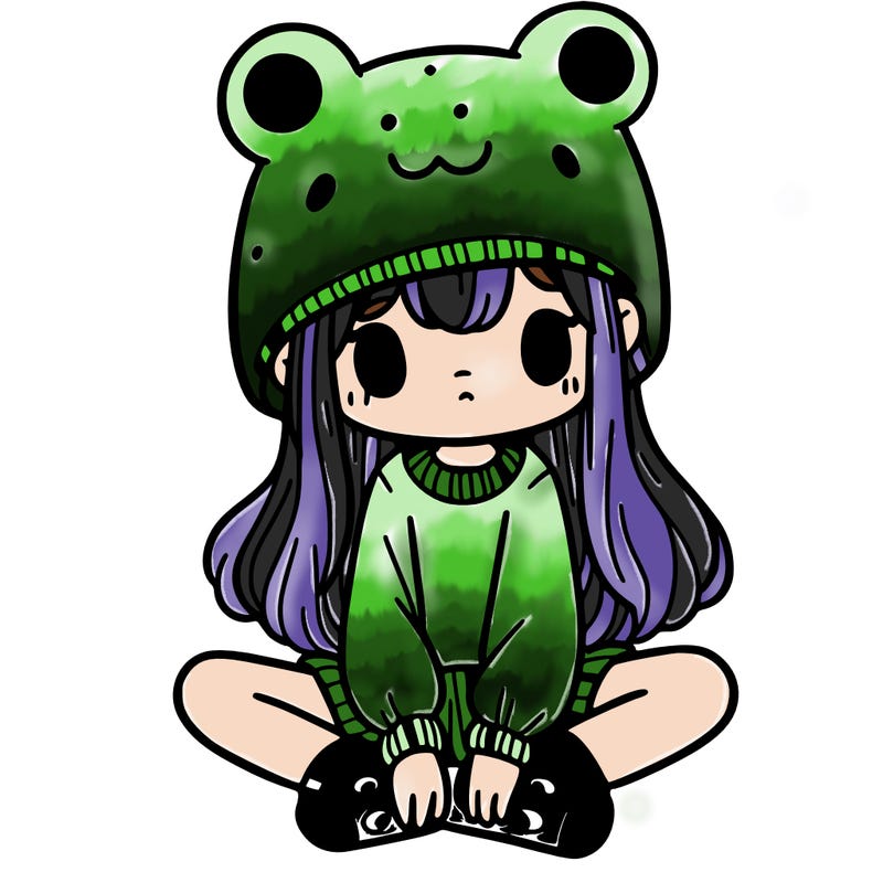 a girl wearing a frog hat and some frog socks