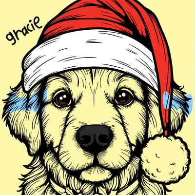 realistic dog with a christmas hat