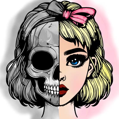 realistic girl with half skull mask