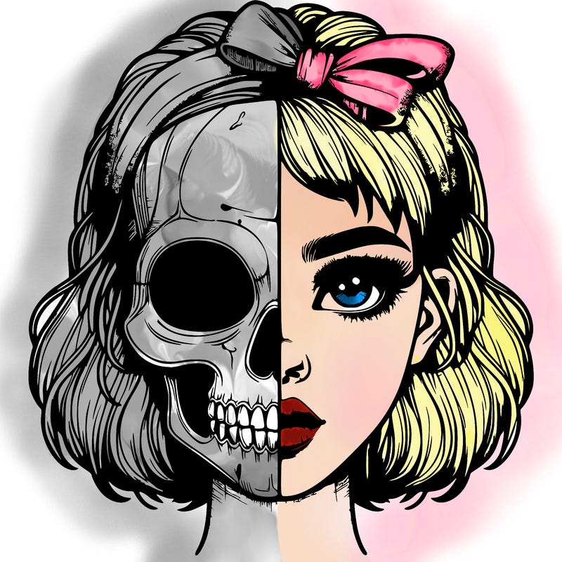 realistic girl with half skull mask