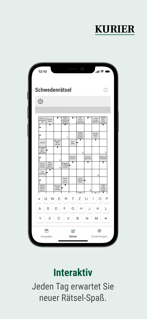 Interactive crossword puzzle feature on the Kurier E-Paper app