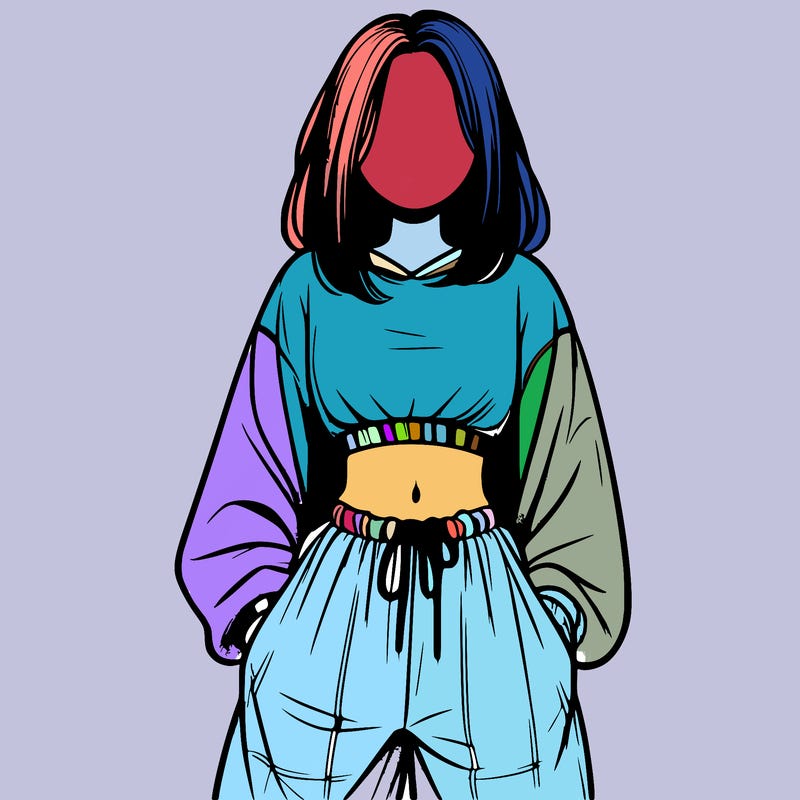 realistic girl faceless with baggy pants and a crop top