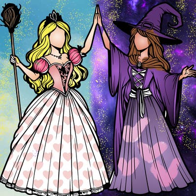detailed realistic split of a princess and a witch