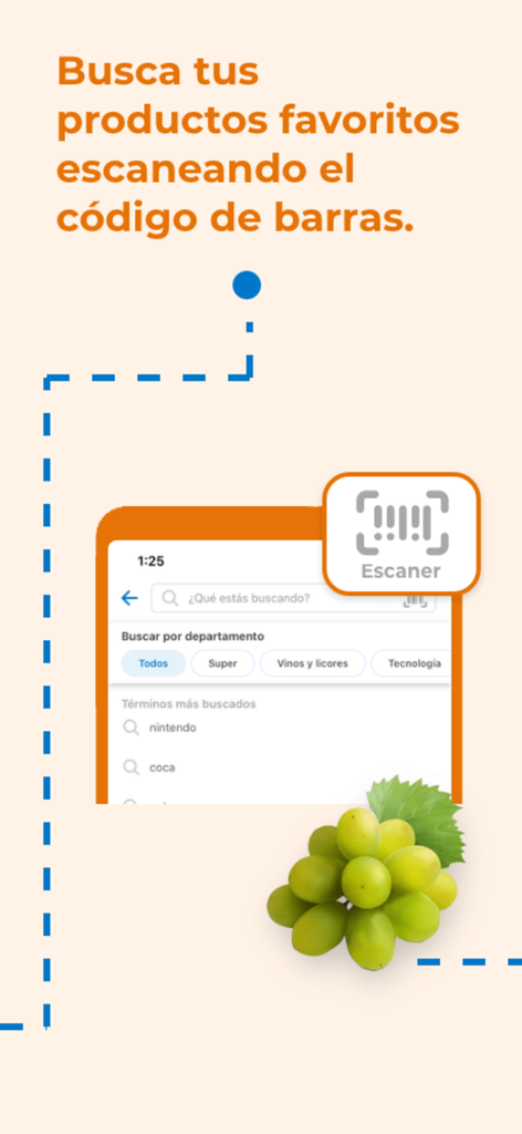 Chedraui online store app showing the barcode scanner feature and search interface