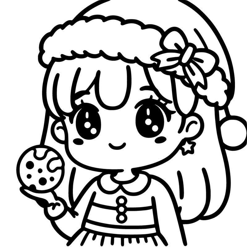 girls with santa hat with a cookie in her hand