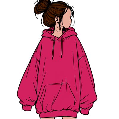 realistic girl with a oversized sweatshirt on and a bun