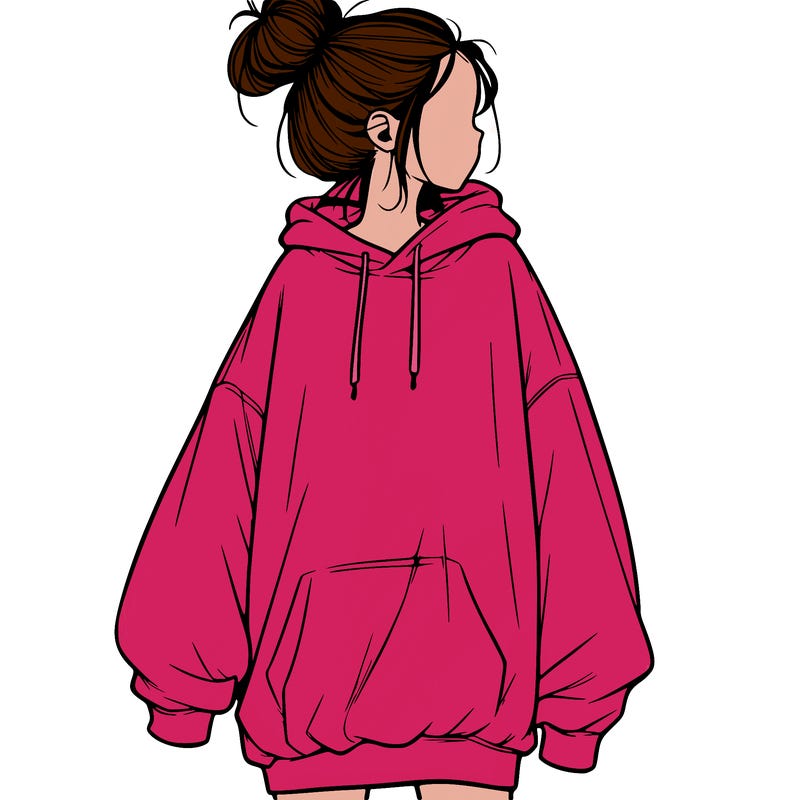 realistic girl with a oversized sweatshirt on and a bun