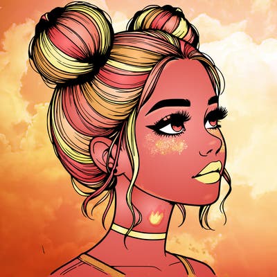 realistic girl with buns on the top of her head