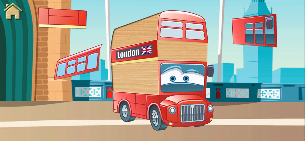 Car Puzzle for Toddlers & Kids - Un juego de rompecabezas de autobús londinense rojo de dibujos animados para niños pequeños con piezas de autobús flotantes