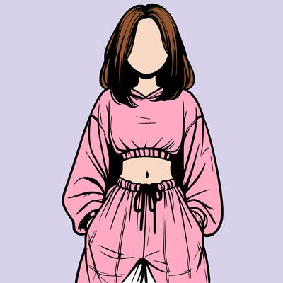 realistic girl faceless with baggy pants and a crop top