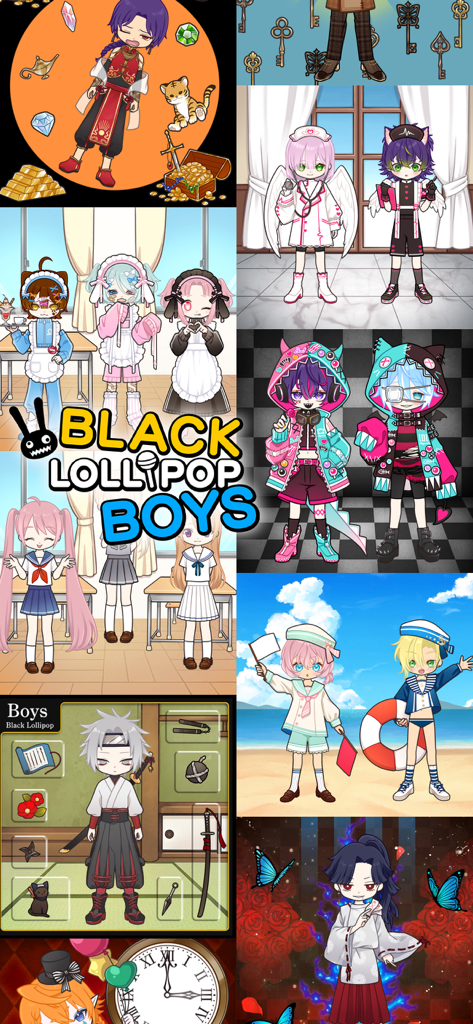 Black Lollipop Boys : OC Maker - Collage of diverse anime style characters created with Black Lollipop Boys OC Maker