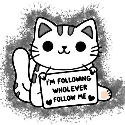 cat with a sign that says i’m following whoever follows me