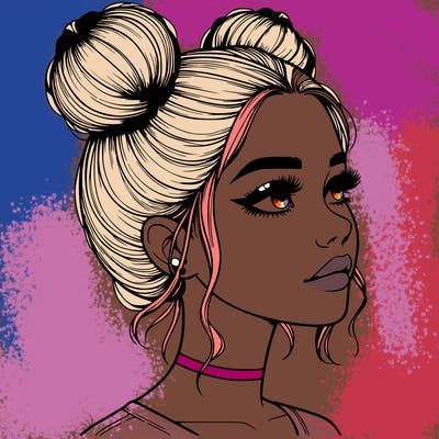 realistic girl with buns on the top of her head