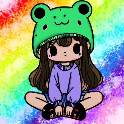 a girl wearing a frog hat and some frog socks