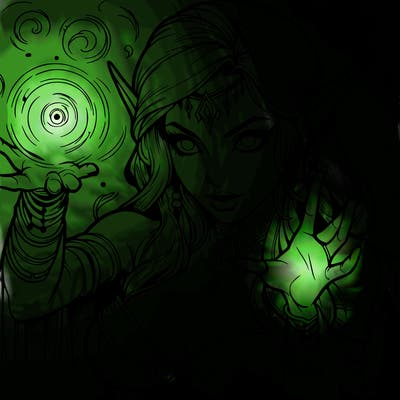 realistic scary beautiful elf sorceress casting spell