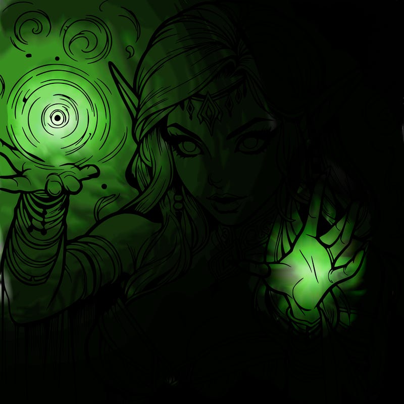 realistic scary beautiful elf sorceress casting spell