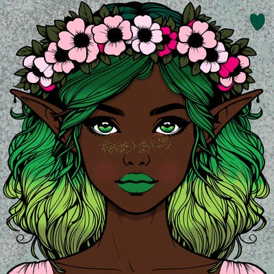 realistic female elf with flower crown