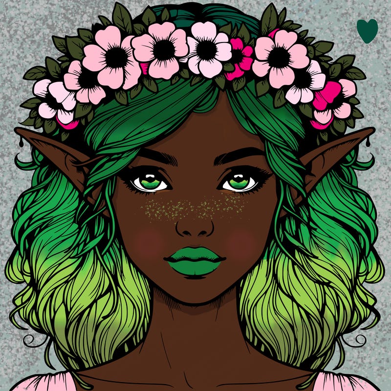 realistic female elf with flower crown