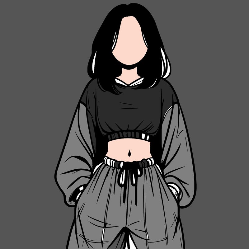realistic girl faceless with baggy pants and a crop top