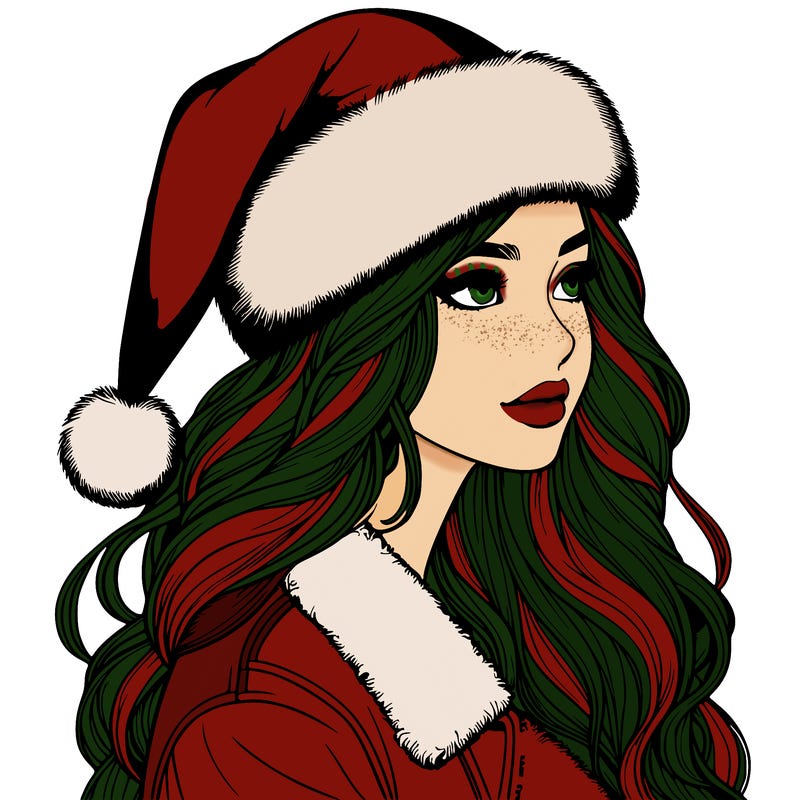 realistic girl in santa hat