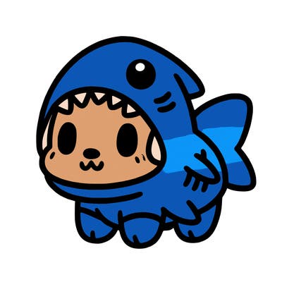 cute dog wearing a shark costume