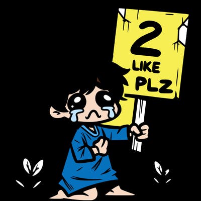 small poor toddler crying with sign that says 2 like plz