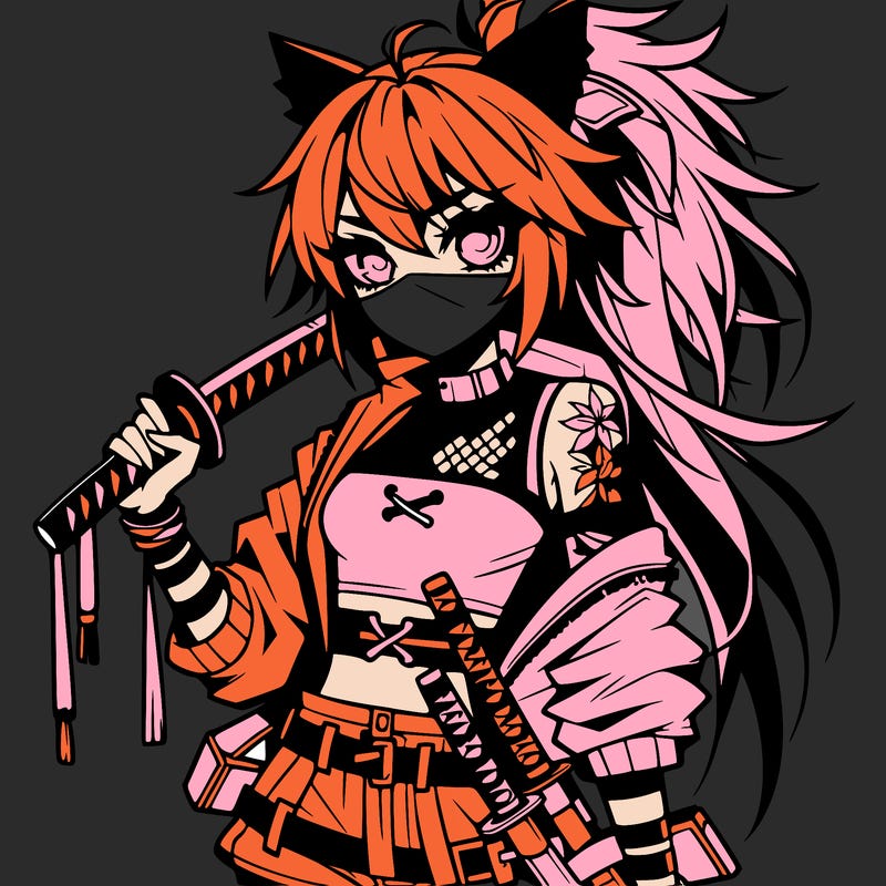 gorgeous edgy anime girl with a ninjato in one hand