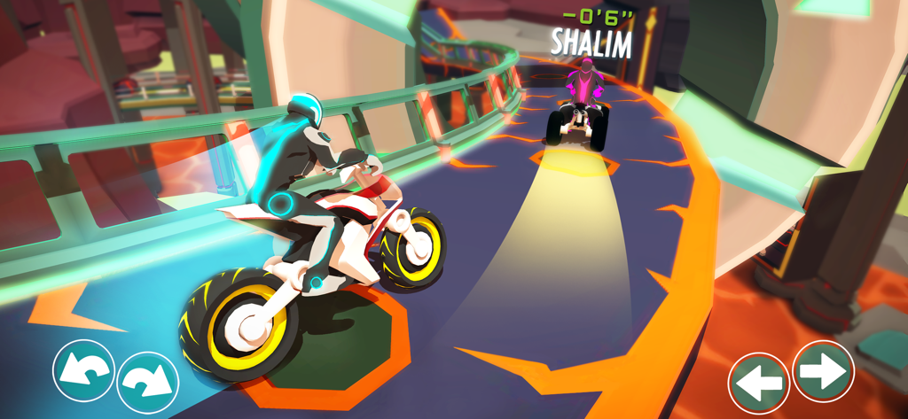 Gravity Rider - Moto futuriste courant sur une piste spatiale lumineuse dans Gravity Rider