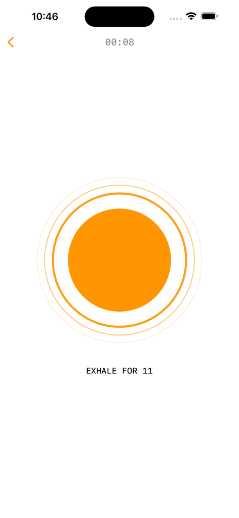 7:11 Breathing - Interfaz minimalista de ejercicio de respiración que muestra el temporizador de exhalación de 11 segundos.