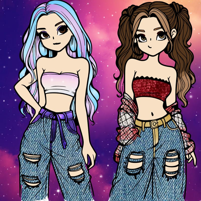 2 girls in crop tops and baggy jeans ripped