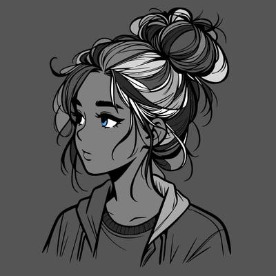 realistic teenage girl with a messy bun