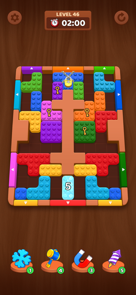 Color Block Puzzle: 3D Jam - Gameplay screenshot of Color Block Puzzle 3D Jam showing colorful blocks on a wooden puzzle board.