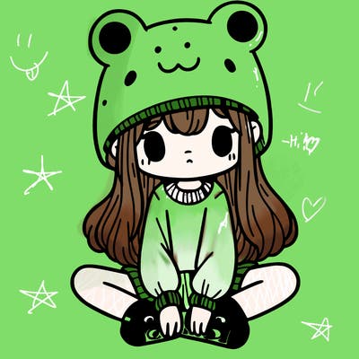 a girl wearing a frog hat and some frog socks